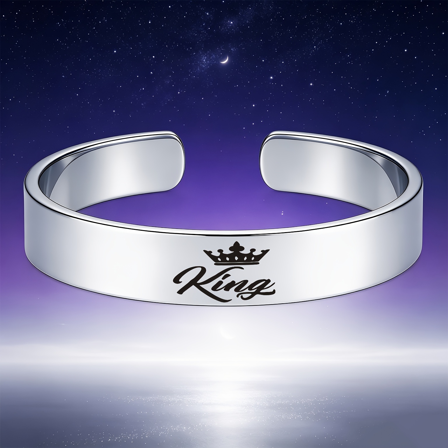 Men's 'King' Open Bangle Bracelet with Crown Element